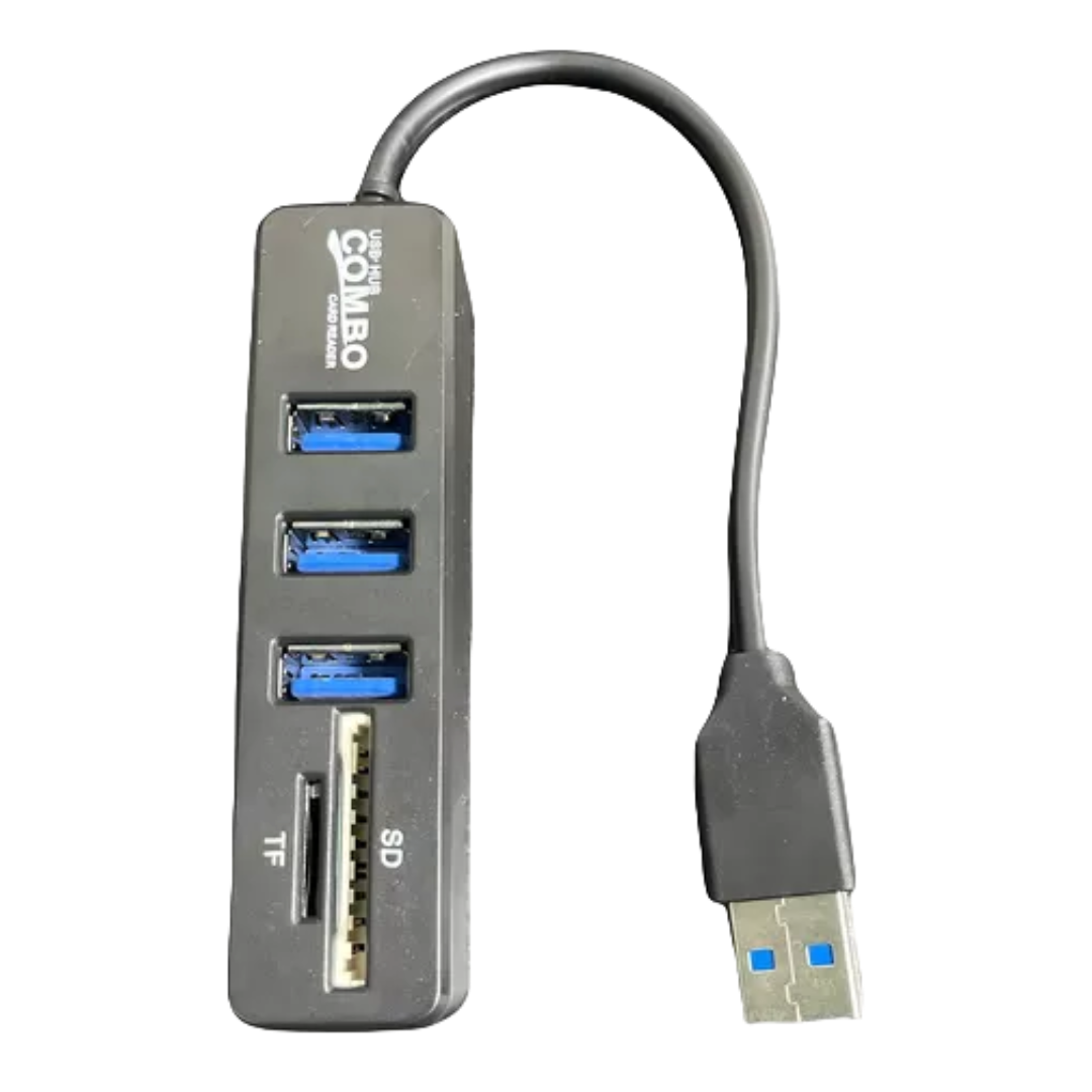 Adaptador Hub USB 2.0 de 3 Puertos con Lector de Tarjetas SD/TF